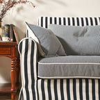 Bold Striped Pattern Polyester Upholstery Birch Wood Sofa - Vintage Soft-Touch Sofa With 3/4 Seater for Living Room Lumendat