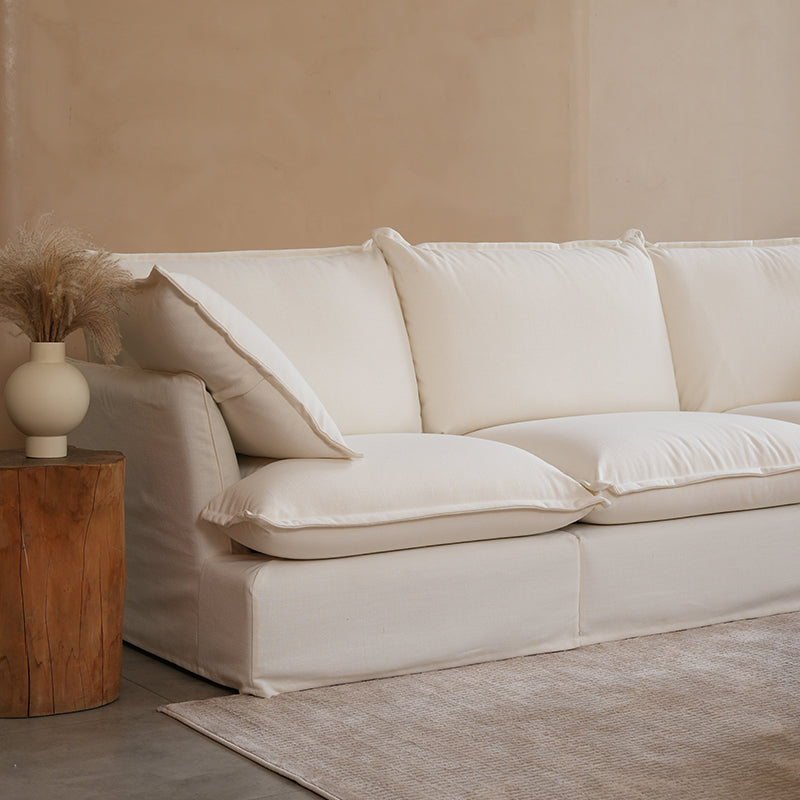 Pearl White Birch Wood Sofa – Minimalist Pillow-Style Settee Bench With 2/3 Seater for Living Room Lumendat