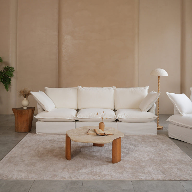 Pearl White Birch Wood Sofa – Minimalist Pillow-Style Settee Bench With 2/3 Seater for Living Room Lumendat