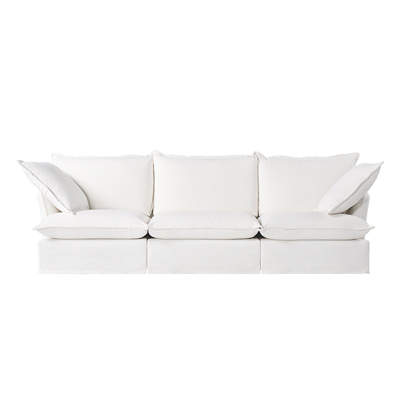 Pearl White Birch Wood Sofa – Minimalist Pillow-Style Settee Bench With 2/3 Seater for Living Room Lumendat