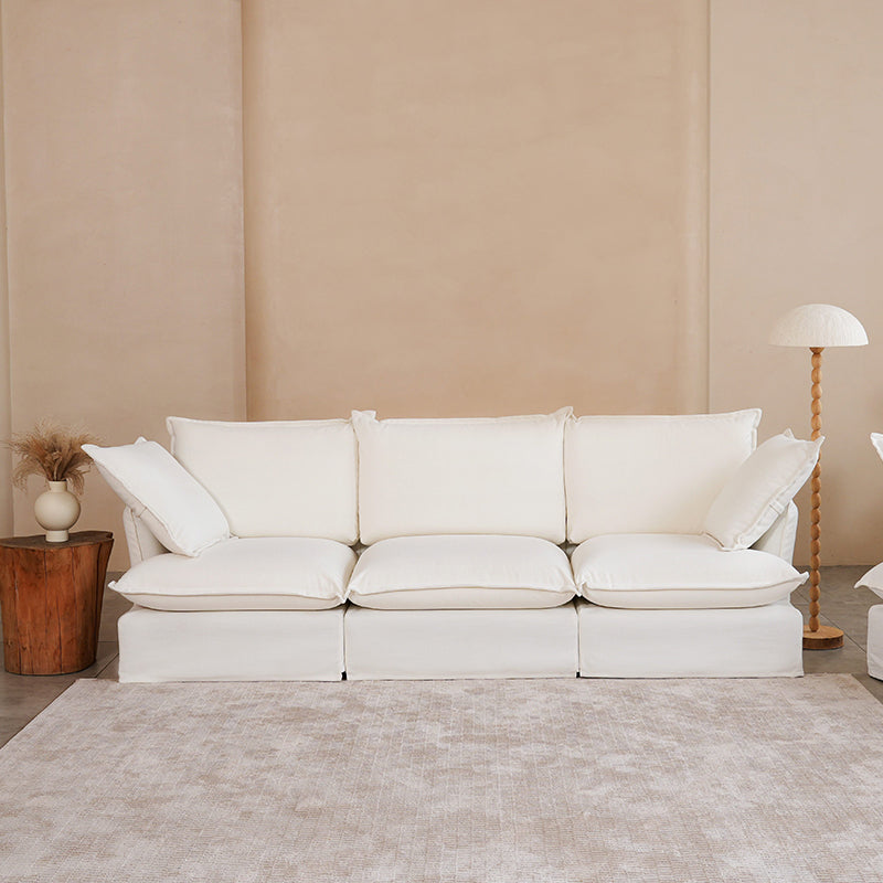 Pearl White Birch Wood Sofa – Minimalist Pillow-Style Settee Bench With 2/3 Seater for Living Room Lumendat