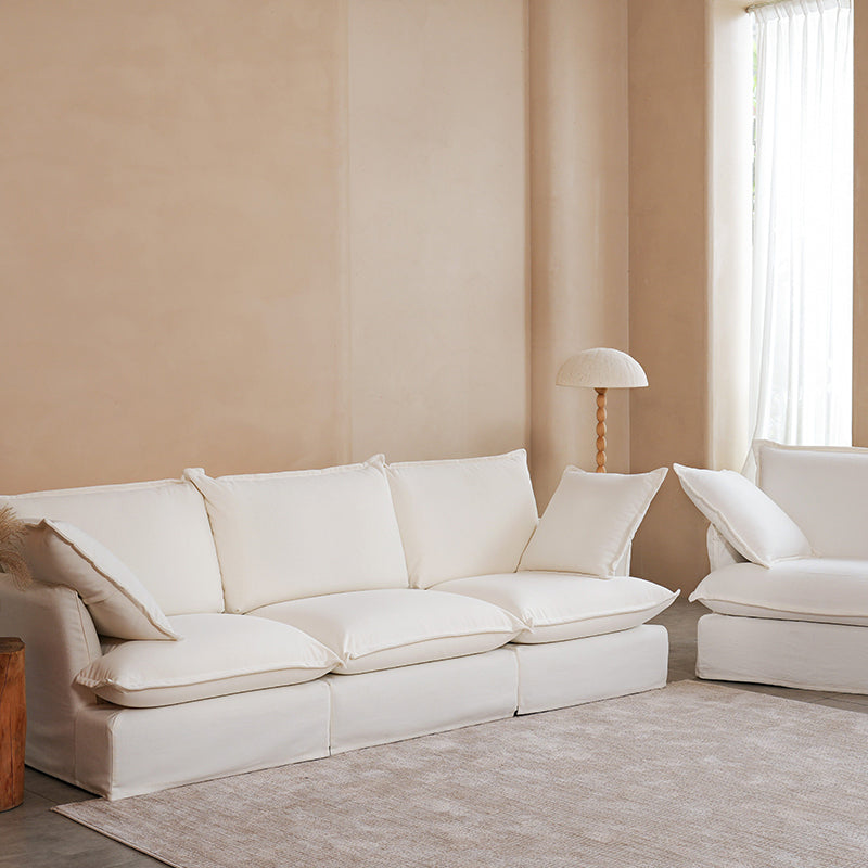 Pearl White Birch Wood Sofa – Minimalist Pillow-Style Settee Bench With 2/3 Seater for Living Room Lumendat