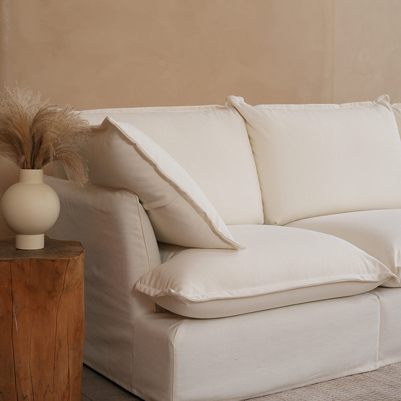 Pearl White Birch Wood Sofa – Minimalist Pillow-Style Settee Bench With 2/3 Seater for Living Room Lumendat