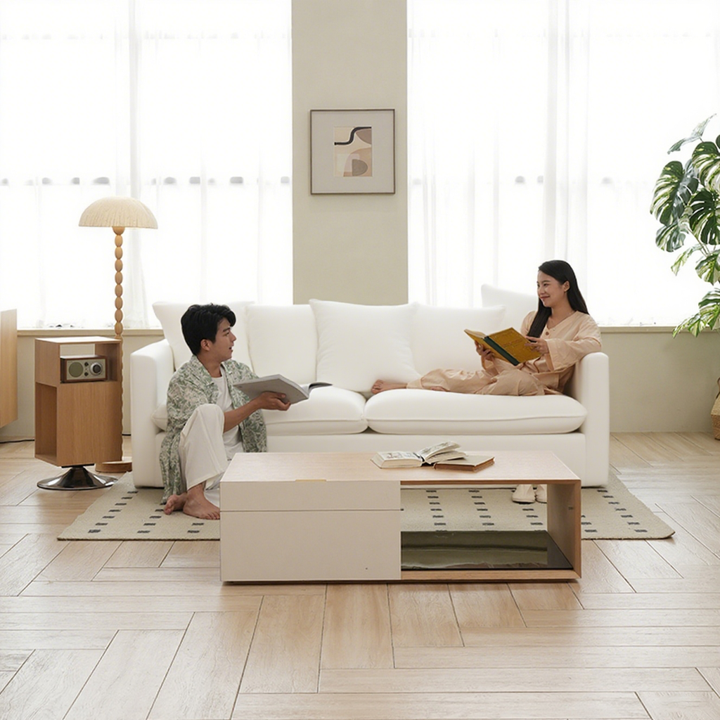 Moonlight White Linen Birch Wood Sofa - French Pure Soft-Touch Lounge Sofa With 3/4 Seater For Living Room Lumendat