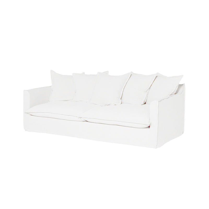 Moonlight White Linen Birch Wood Sofa - French Pure Soft-Touch Lounge Sofa With 3/4 Seater For Living Room Lumendat