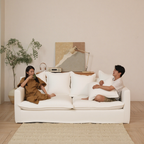 Moonlight White Linen Birch Wood Sofa - French Pure Soft-Touch Lounge Sofa With 3/4 Seater For Living Room Lumendat