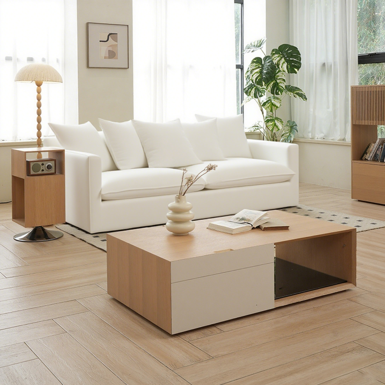 Moonlight White Linen Birch Wood Sofa - French Pure Soft-Touch Lounge Sofa With 3/4 Seater For Living Room Lumendat