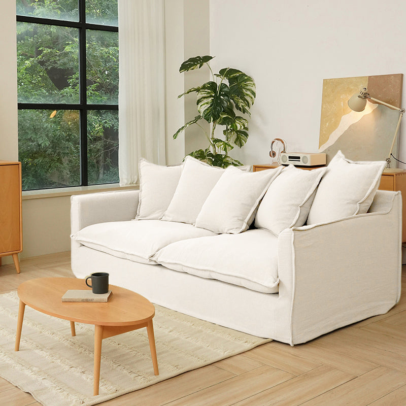 Moonlight White Linen Birch Wood Sofa - French Pure Soft-Touch Lounge Sofa With 3/4 Seater For Living Room Lumendat