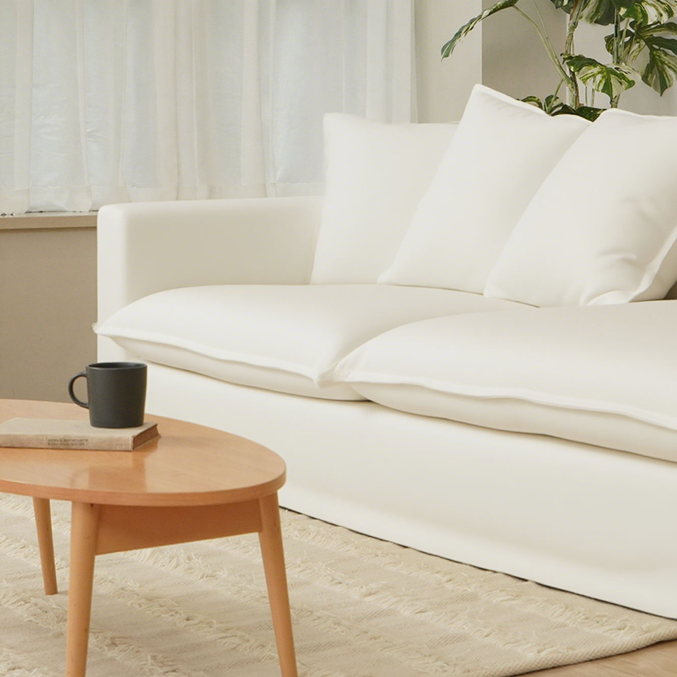 Moonlight White Linen Birch Wood Sofa - French Pure Soft-Touch Lounge Sofa With 3/4 Seater For Living Room Lumendat
