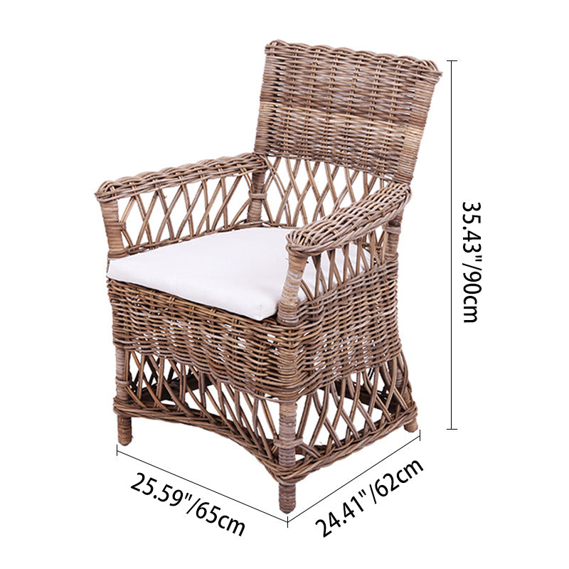 Coastal Rattan Dining Chair - Hand-Woven Indonesian Rattan Chair Backrest Armrest For Garden & Outdoor Patio Lumendat