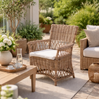 Coastal Rattan Dining Chair - Hand-Woven Indonesian Rattan Chair Backrest Armrest For Garden & Outdoor Patio Lumendat