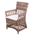 Coastal Rattan Dining Chair - Hand-Woven Indonesian Rattan Chair Backrest Armrest For Garden & Outdoor Patio Lumendat
