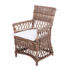 Coastal Rattan Dining Chair - Hand-Woven Indonesian Rattan Chair Backrest Armrest For Garden & Outdoor Patio Lumendat