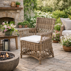 Coastal Rattan Dining Chair - Hand-Woven Indonesian Rattan Chair Backrest Armrest For Garden & Outdoor Patio Lumendat