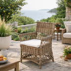 Coastal Rattan Dining Chair - Hand-Woven Indonesian Rattan Chair Backrest Armrest For Garden & Outdoor Patio Lumendat