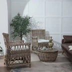 Coastal Rattan Dining Chair - Hand-Woven Indonesian Rattan Chair Backrest Armrest For Garden & Outdoor Patio Lumendat