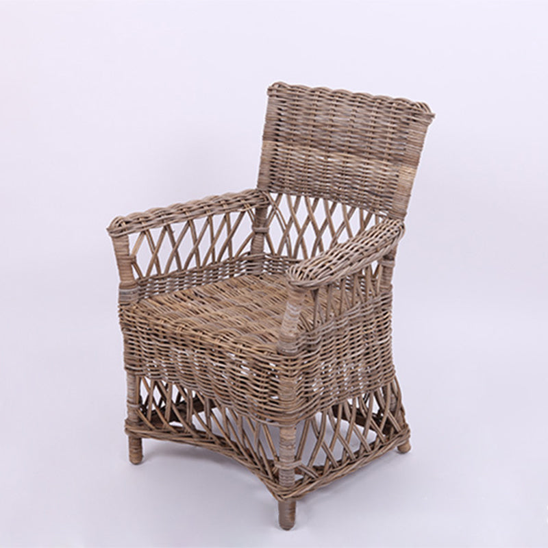 Coastal Rattan Dining Chair - Hand-Woven Indonesian Rattan Chair Backrest Armrest For Garden & Outdoor Patio Lumendat