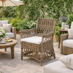 Coastal Rattan Dining Chair - Hand-Woven Indonesian Rattan Chair Backrest Armrest For Garden & Outdoor Patio Lumendat