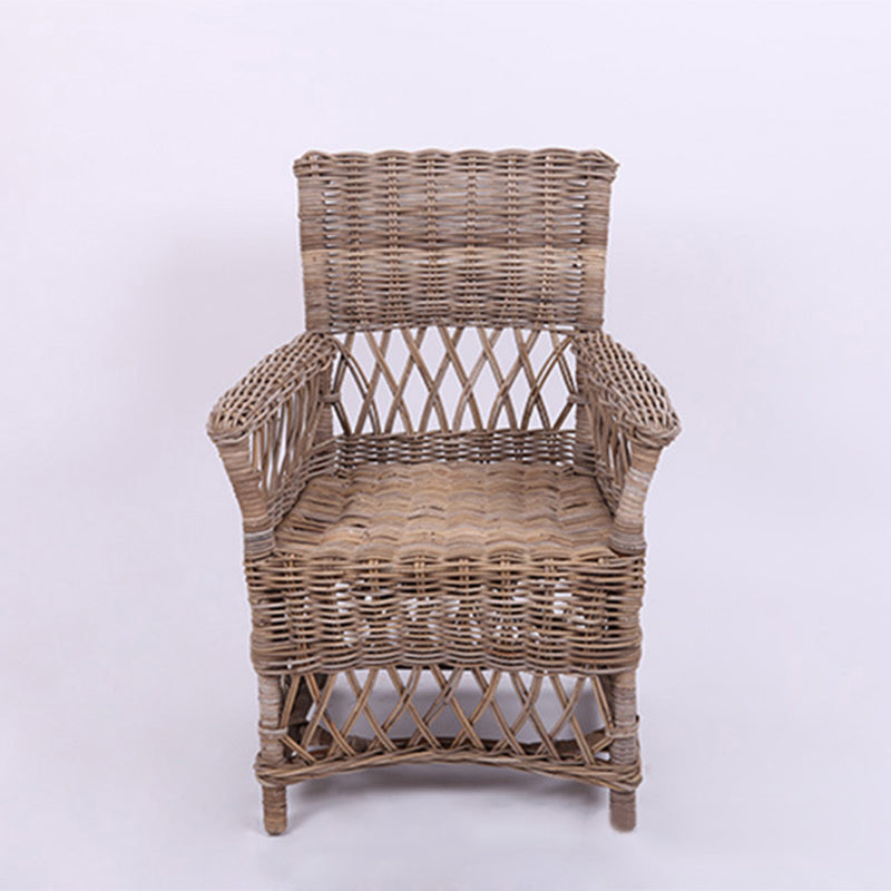 Coastal Rattan Dining Chair - Hand-Woven Indonesian Rattan Chair Backrest Armrest For Garden & Outdoor Patio Lumendat