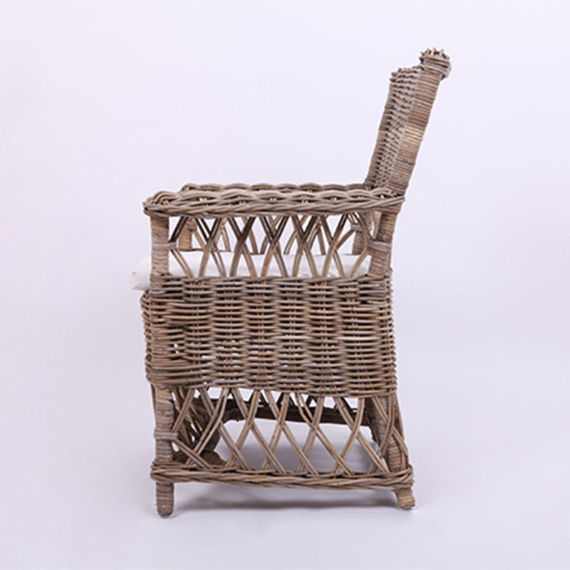 Coastal Rattan Dining Chair - Hand-Woven Indonesian Rattan Chair Backrest Armrest For Garden & Outdoor Patio Lumendat