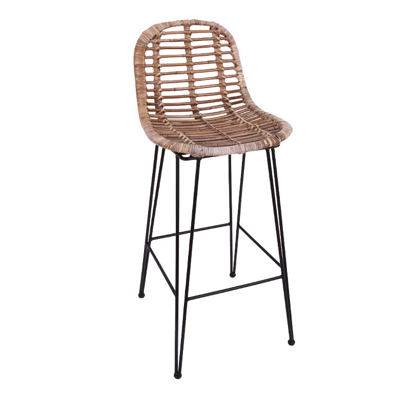 Lightweight Rustic Bar Stool - High-Quality Rattan Weaving Iron Hollowed-Out Backrest Armless Stool For Dining Room Lumendat