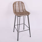 Lightweight Rustic Bar Stool - High-Quality Rattan Weaving Iron Hollowed-Out Backrest Armless Stool For Dining Room Lumendat