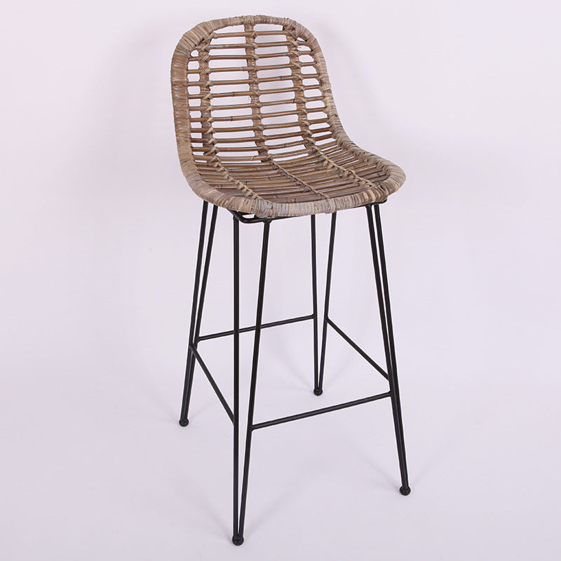 Lightweight Rustic Bar Stool - High-Quality Rattan Weaving Iron Hollowed-Out Backrest Armless Stool For Dining Room Lumendat