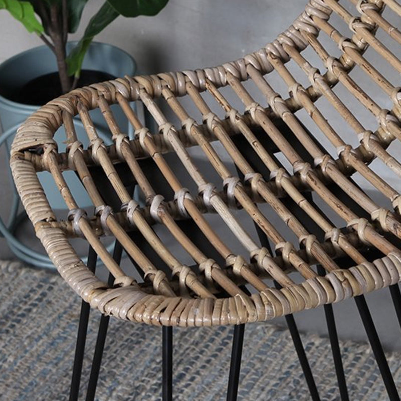 Breathable Coastal Bar Stool - Hand-Woven Texture Hollow Rattan Backrest Armless Stool For Dining Room Lumendat