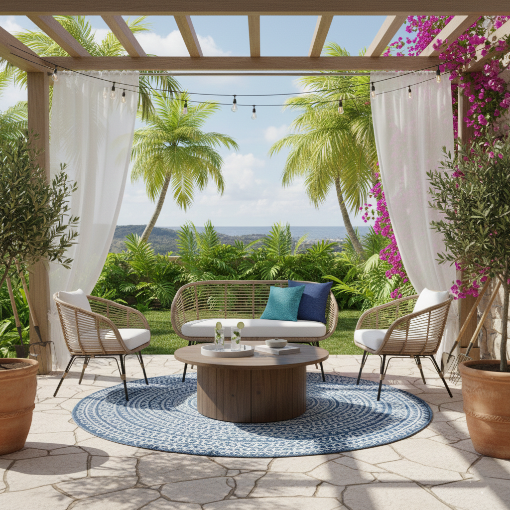 Moisture-Absorbing Boho Accent Chair - Sturdy Rattan & Stable Iron Garden Chair For Garden & Outdoor Patio Lumendat