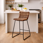 Farmhouse Rattan Bar Stool - Easy-Maneuver Rattan Cool Seating Bar Dining Stool For Dining Room & Kitchen Lumendat