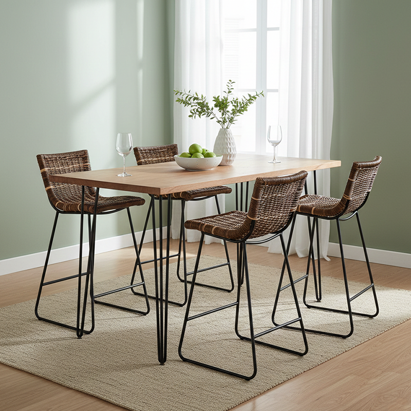 Farmhouse Rattan Bar Stool - Easy-Maneuver Rattan Cool Seating Bar Dining Stool For Dining Room & Kitchen Lumendat