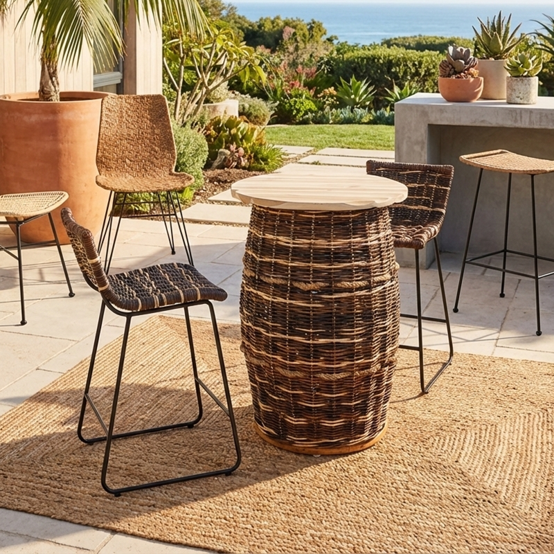 Farmhouse Rattan Bar Stool - Easy-Maneuver Rattan Cool Seating Bar Dining Stool For Dining Room & Kitchen Lumendat