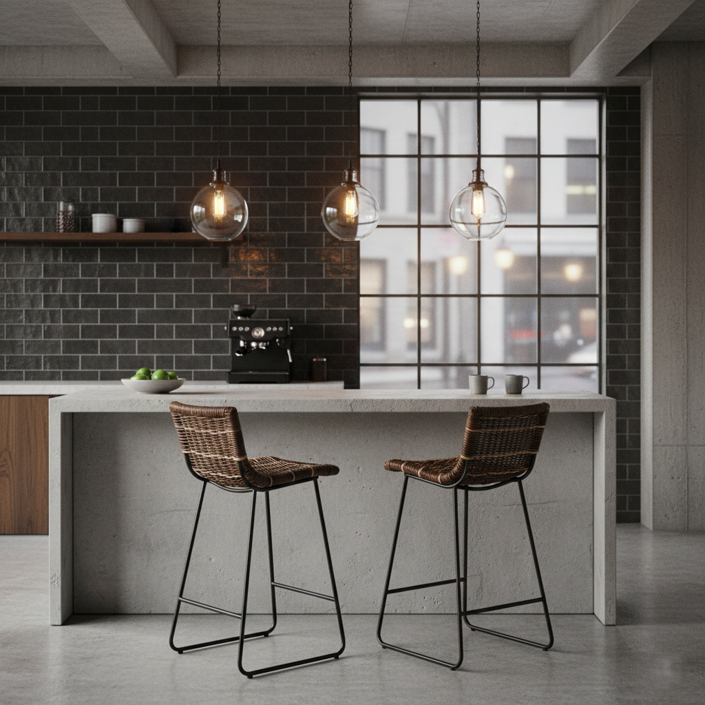 Farmhouse Rattan Bar Stool - Easy-Maneuver Rattan Cool Seating Bar Dining Stool For Dining Room & Kitchen Lumendat