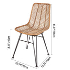 Coastal Rattan Dining Chair - Hand-Woven Feather-Leaf Texture & Iron Frame Chair For Dining Room & Kitchen Lumendat