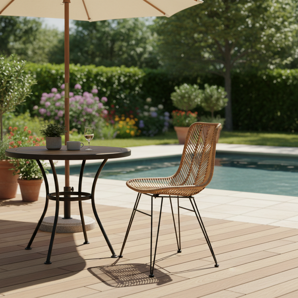 Coastal Rattan Dining Chair - Hand-Woven Feather-Leaf Texture & Iron Frame Chair For Dining Room & Kitchen Lumendat