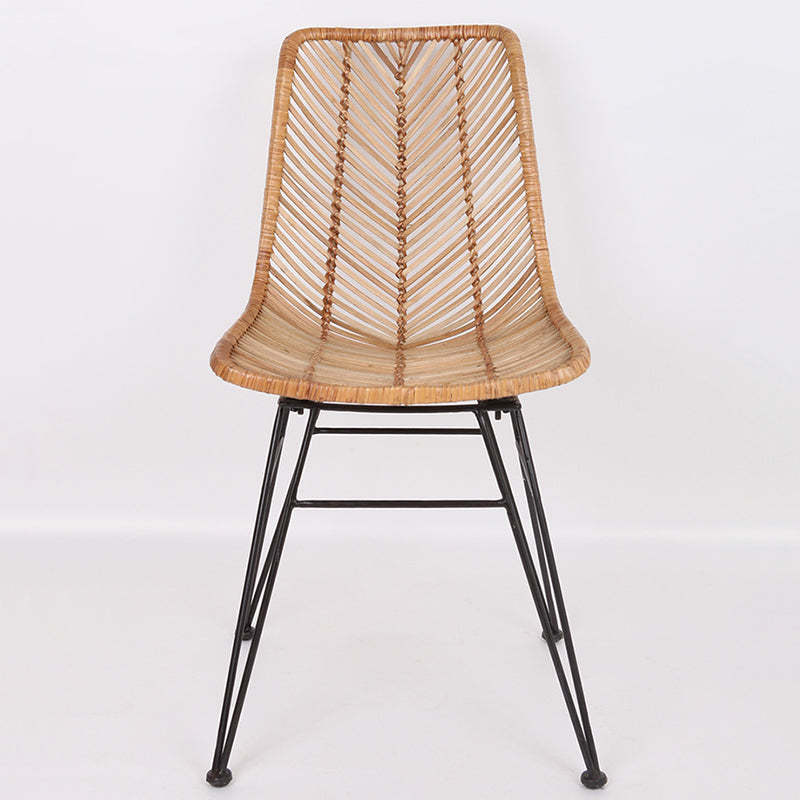 Coastal Rattan Dining Chair - Hand-Woven Feather-Leaf Texture & Iron Frame Chair For Dining Room & Kitchen Lumendat