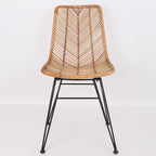 Coastal Rattan Dining Chair - Hand-Woven Feather-Leaf Texture & Iron Frame Chair For Dining Room & Kitchen Lumendat