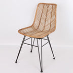 Coastal Rattan Dining Chair - Hand-Woven Feather-Leaf Texture & Iron Frame Chair For Dining Room & Kitchen Lumendat