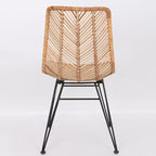 Coastal Rattan Dining Chair - Hand-Woven Feather-Leaf Texture & Iron Frame Chair For Dining Room & Kitchen Lumendat