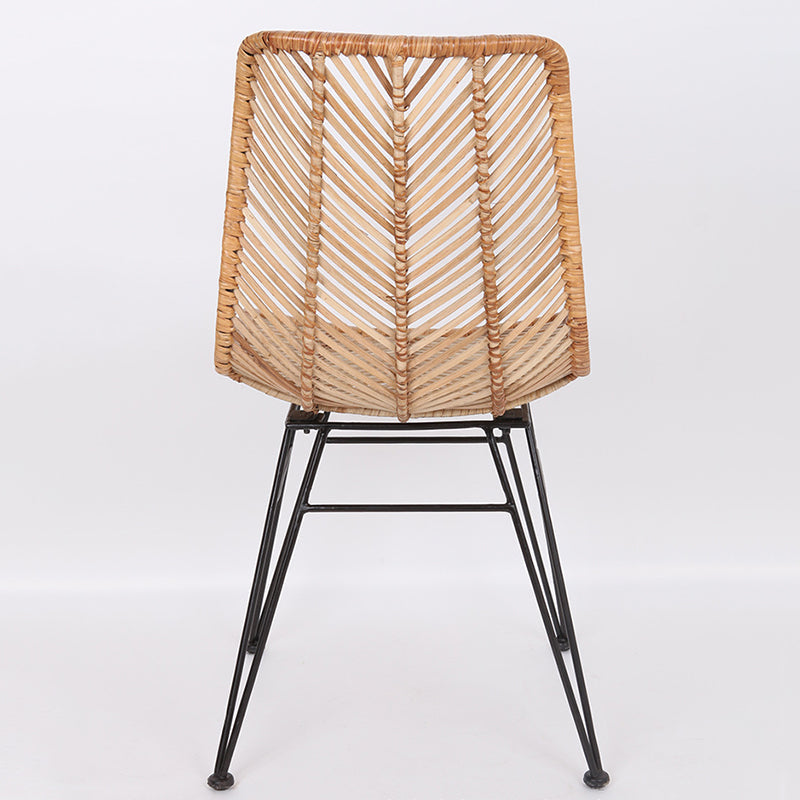 Coastal Rattan Dining Chair - Hand-Woven Feather-Leaf Texture & Iron Frame Chair For Dining Room & Kitchen Lumendat