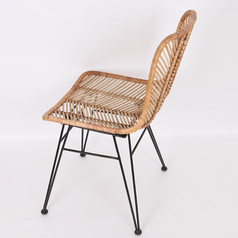 Coastal Rattan Dining Chair - Hand-Woven Feather-Leaf Texture & Iron Frame Chair For Dining Room & Kitchen Lumendat