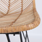 Coastal Rattan Dining Chair - Hand-Woven Feather-Leaf Texture & Iron Frame Chair For Dining Room & Kitchen Lumendat