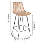 Boho-Style Rattan Weaving Bar Stool - Stable Support Airy Texture Backrest Stool For Dining Room & Kitchen Lumendat