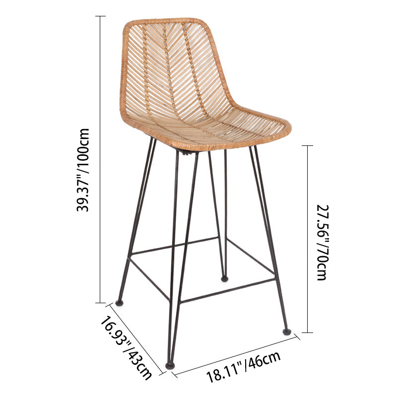 Boho-Style Rattan Weaving Bar Stool - Stable Support Airy Texture Backrest Stool For Dining Room & Kitchen Lumendat