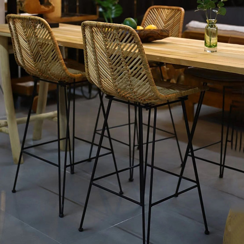 Boho-Style Rattan Weaving Bar Stool - Stable Support Airy Texture Backrest Stool For Dining Room & Kitchen Lumendat