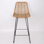 Boho-Style Rattan Weaving Bar Stool - Stable Support Airy Texture Backrest Stool For Dining Room & Kitchen Lumendat