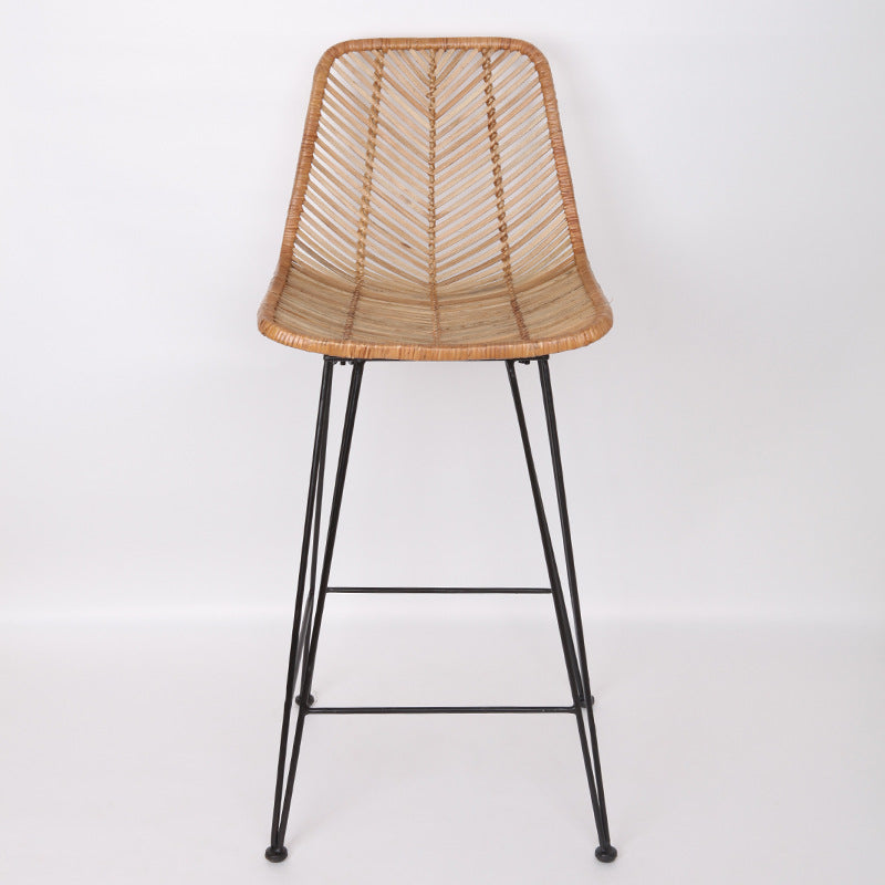 Boho-Style Rattan Weaving Bar Stool - Stable Support Airy Texture Backrest Stool For Dining Room & Kitchen Lumendat