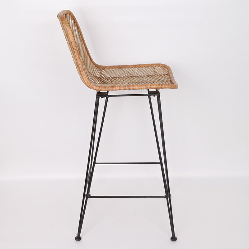 Boho-Style Rattan Weaving Bar Stool - Stable Support Airy Texture Backrest Stool For Dining Room & Kitchen Lumendat
