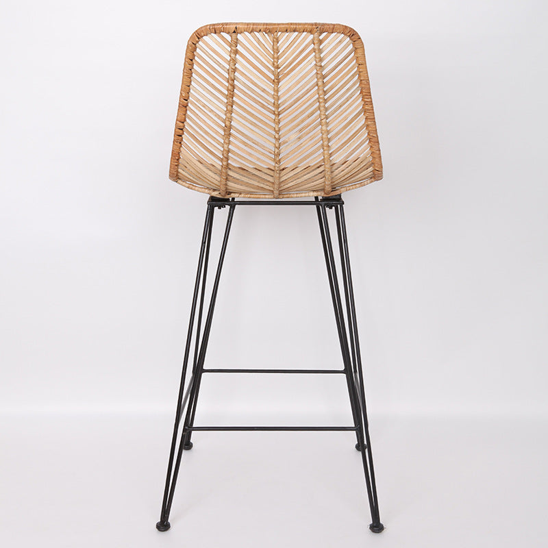 Boho-Style Rattan Weaving Bar Stool - Stable Support Airy Texture Backrest Stool For Dining Room & Kitchen Lumendat