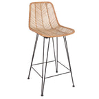 Boho-Style Rattan Weaving Bar Stool - Stable Support Airy Texture Backrest Stool For Dining Room & Kitchen Lumendat